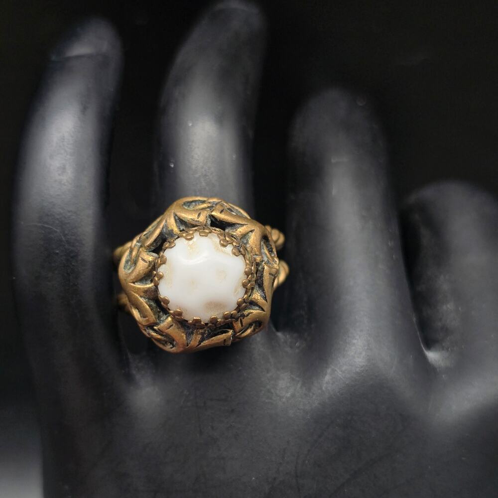 Vintage West Germany Brass Ring White Stone Size 6